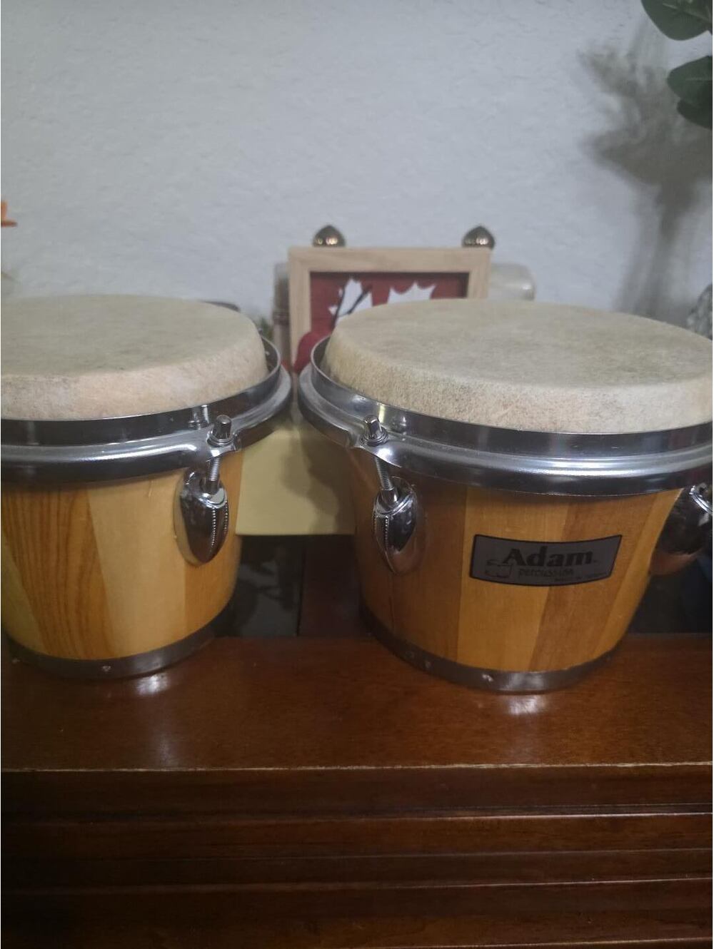 Adam Percussion Wooden Bongos 6" 7" Made in Taiwan w Hand Drum Book